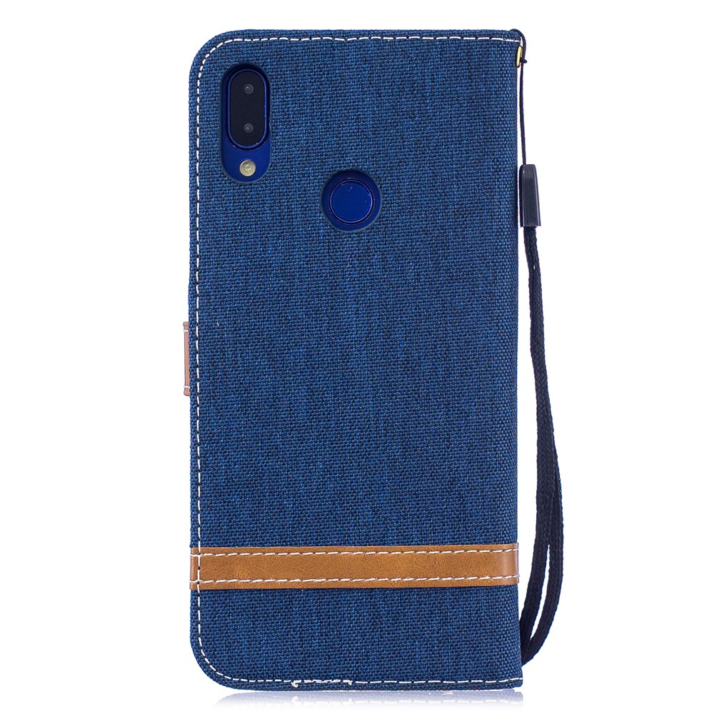 Étui en Cuir PU en Tissu en Jean Bicolore Pour Xiaomi Redmi Note 7s / Note 7 / Redmi Note 7 Pro (inde) - Bleu Foncé-3