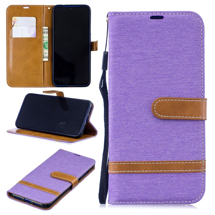 Two-tone Jean Cloth PU Leather Flip Case for Xiaomi Redmi Note 7S /Note 7 / Redmi Note 7 Pro (India) - Purple-1