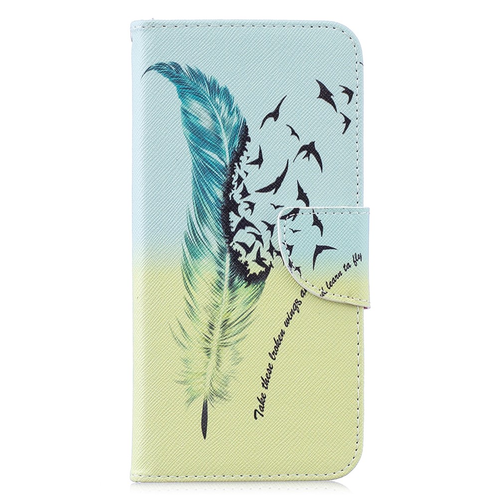 Pattern Printing PU Leather Folio Flip Phone Cover for Xiaomi Redmi Note 7S /Note 7 - Feather Pattern-2