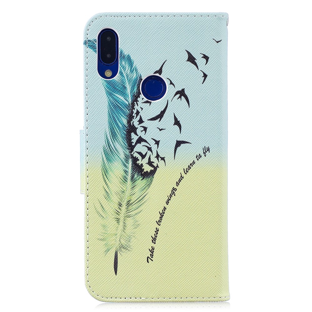 Pattern Printing PU Leather Folio Flip Phone Cover for Xiaomi Redmi Note 7S /Note 7 - Feather Pattern-3