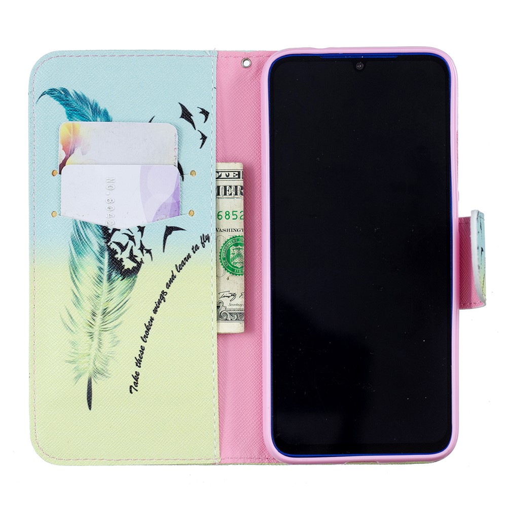 Pattern Printing PU Leather Folio Flip Phone Cover for Xiaomi Redmi Note 7S /Note 7 - Feather Pattern-4