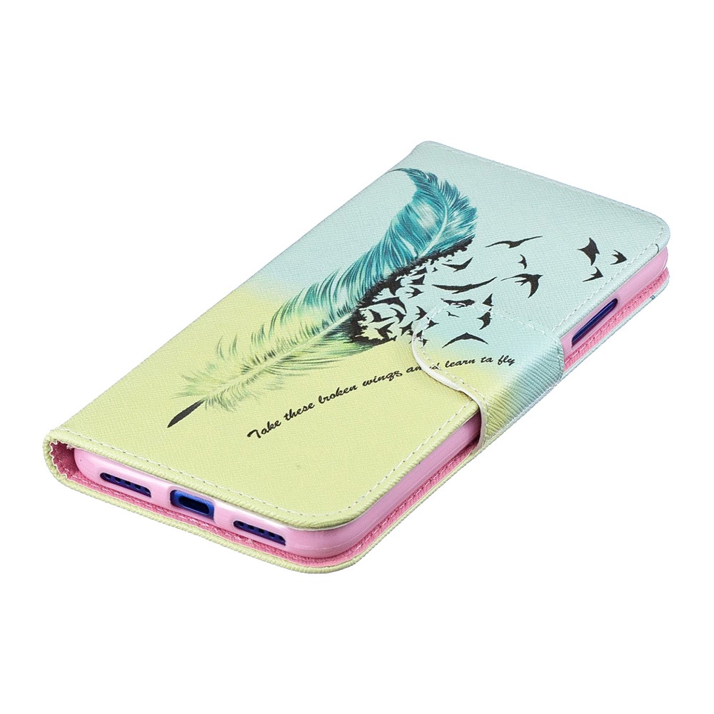 Pattern Printing PU Leather Folio Flip Phone Cover for Xiaomi Redmi Note 7S /Note 7 - Feather Pattern-7