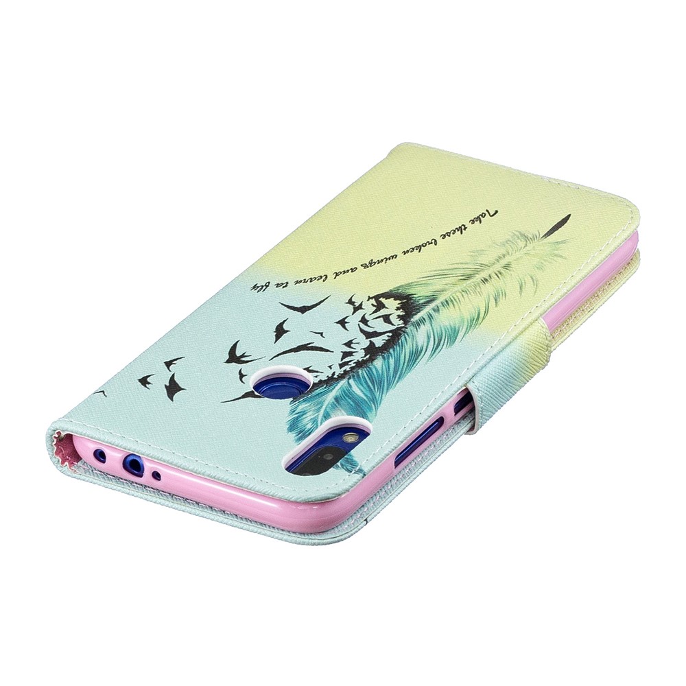 Pattern Printing PU Leather Folio Flip Phone Cover for Xiaomi Redmi Note 7S /Note 7 - Feather Pattern-8