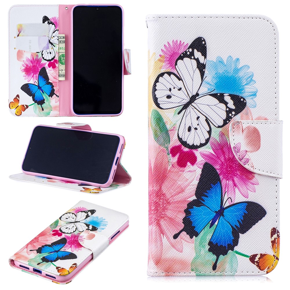 Pattern Printing PU Leather Folio Flip Phone Cover for Xiaomi Redmi Note 7S /Note 7 - Butterflies and Flowers-1