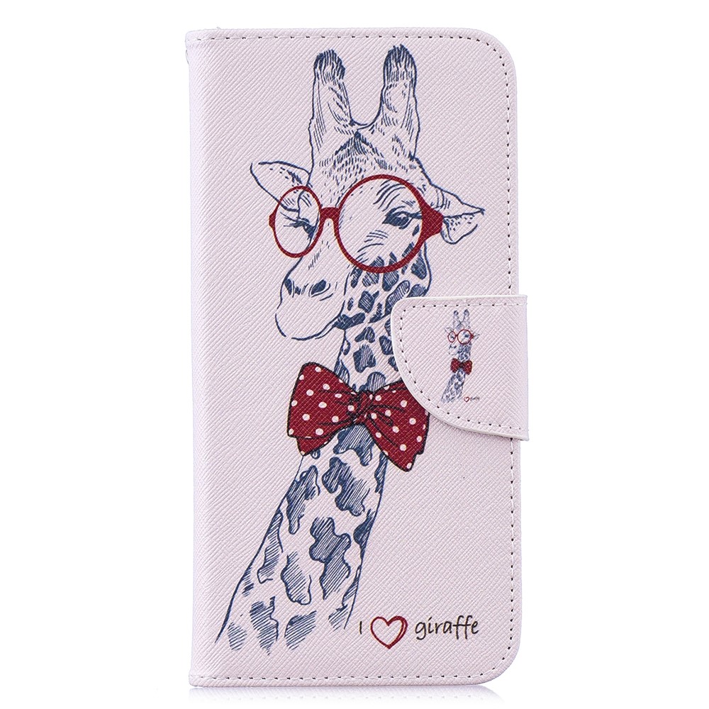 Pattern Printing PU Leather Folio Flip Phone Cover for Xiaomi Redmi Note 7S /Note 7 - Giraffe Wearing Glasses-2