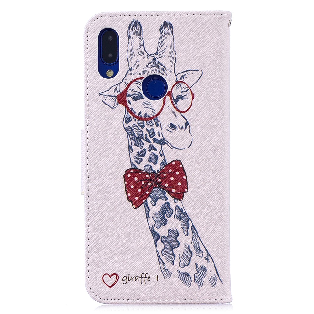 Pattern Printing PU Leather Folio Flip Phone Cover for Xiaomi Redmi Note 7S /Note 7 - Giraffe Wearing Glasses-3
