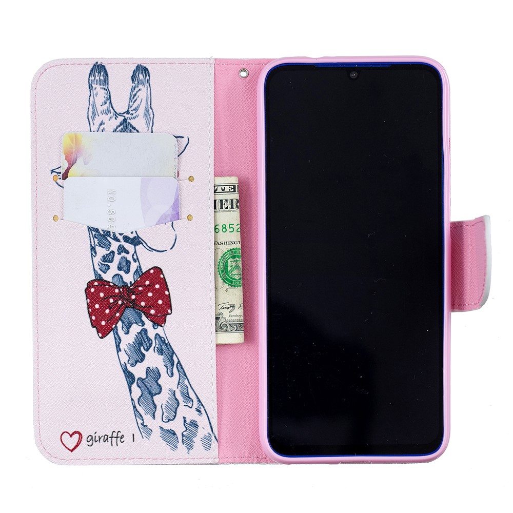 Pattern Printing PU Leather Folio Flip Phone Cover for Xiaomi Redmi Note 7S /Note 7 - Giraffe Wearing Glasses-4