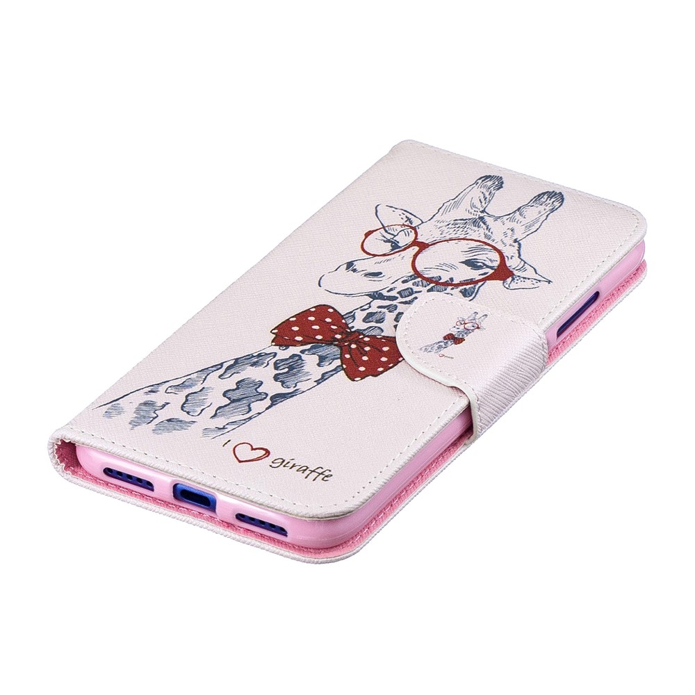 Pattern Printing PU Leather Folio Flip Phone Cover for Xiaomi Redmi Note 7S /Note 7 - Giraffe Wearing Glasses-7