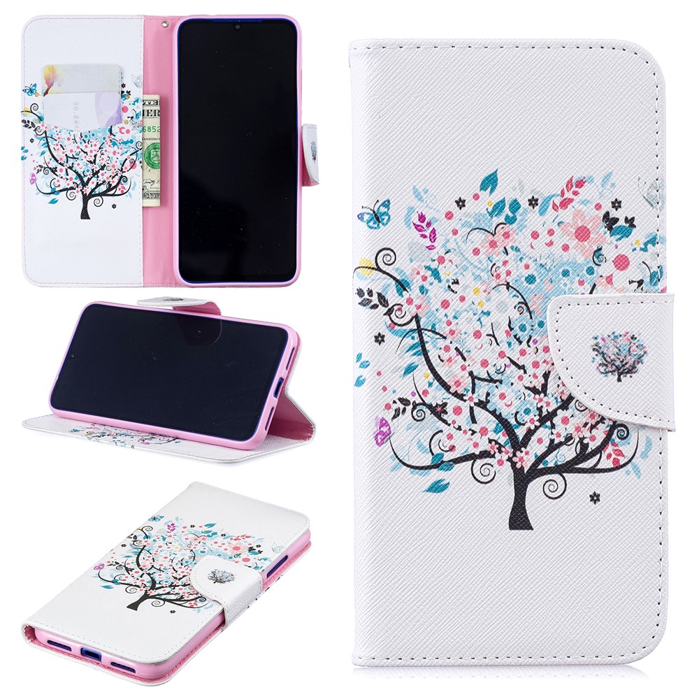 Pattern Printing PU Leather Folio Flip Phone Cover for Xiaomi Redmi Note 7S /Note 7 - Flowered Tree-1