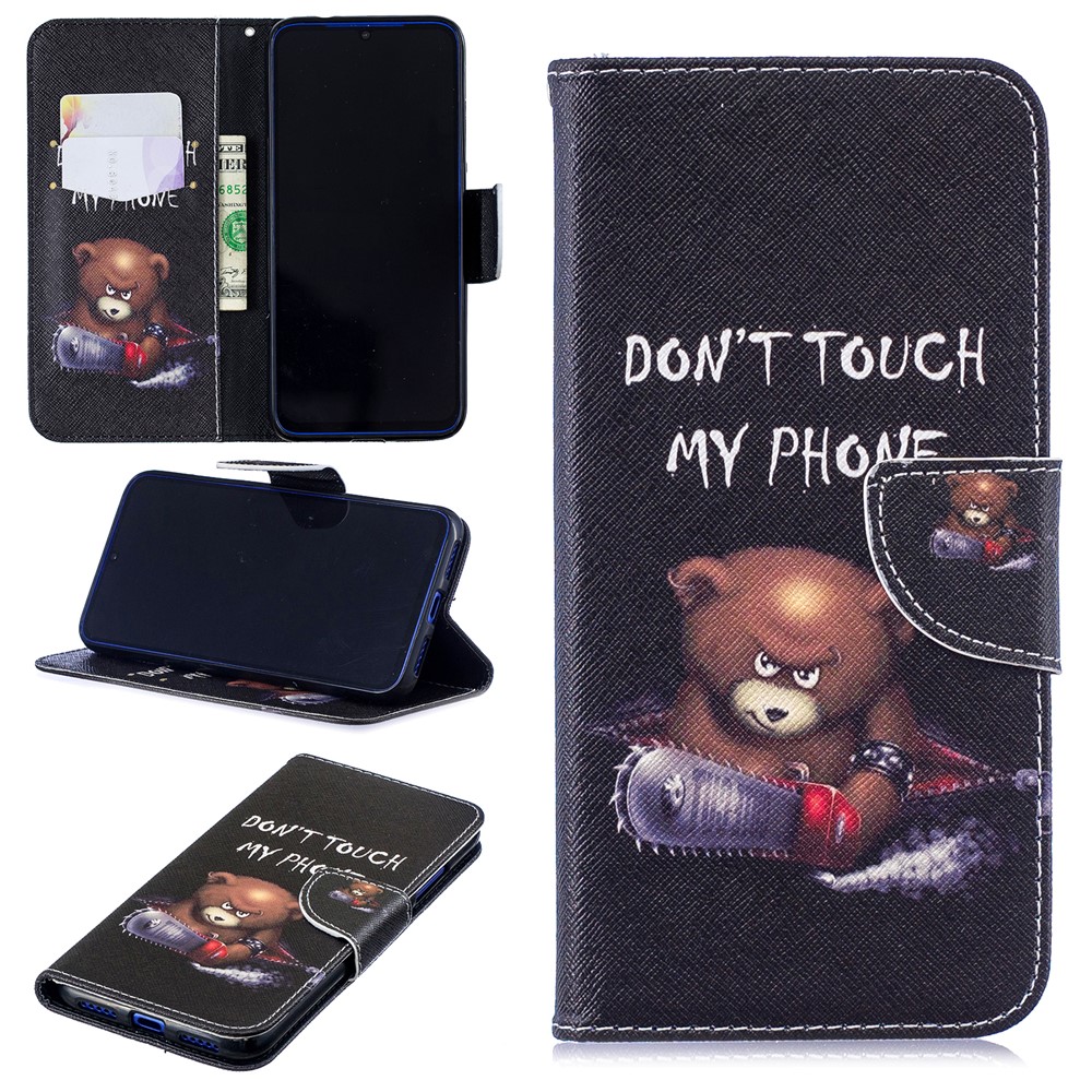 Pattern Printing PU Leather Folio Flip Phone Cover for Xiaomi Redmi Note 7S /Note 7 - Bear And Its Warnings-1
