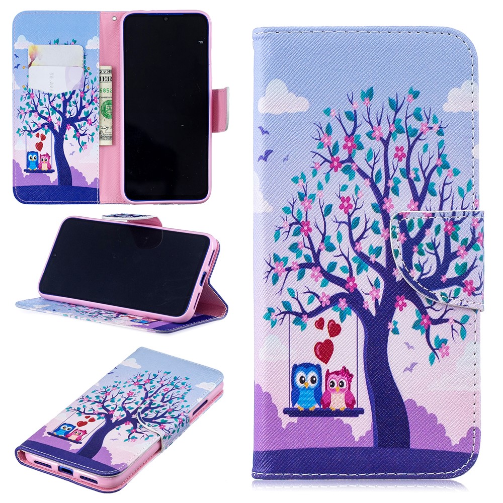 Pattern Printing Leather Wallet Case for Xiaomi Redmi Note 7S /Note 7 / Note 7 Pro (India) - Tree and Owls-1