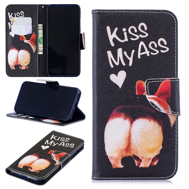 Pattern Printing Leather Wallet Case for Xiaomi Redmi Note 7S /Note 7 / Note 7 Pro (India) - Kiss My Ass-1
