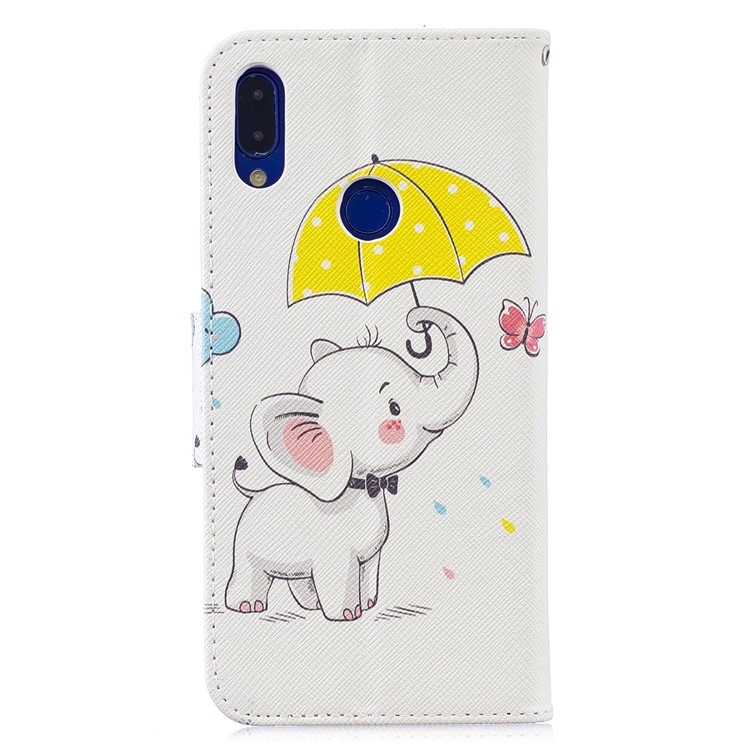 Pattern Printing Wallet Leather Stand Case for Xiaomi Redmi Note 7 / Note 7 Pro (India) - Elephant Holding an Umbrella-3