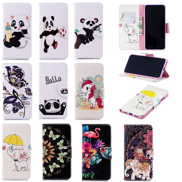 Pattern Printing Wallet Leather Stand Case for Xiaomi Redmi Note 7 / Note 7 Pro (India) - Elephant Holding an Umbrella-9