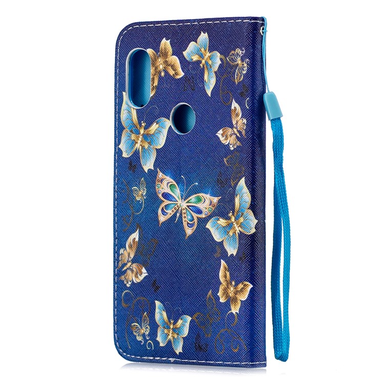 Pattern Printing Leather Wallet Case for Xiaomi Redmi Note 6 Pro - Blue Butterflies-3