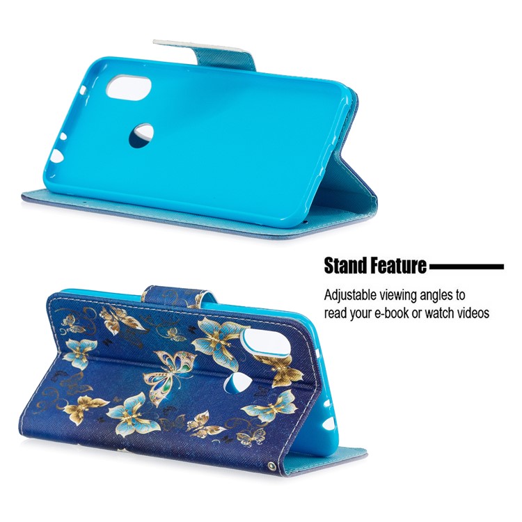 Pattern Printing Leather Wallet Case for Xiaomi Redmi Note 6 Pro - Blue Butterflies-5