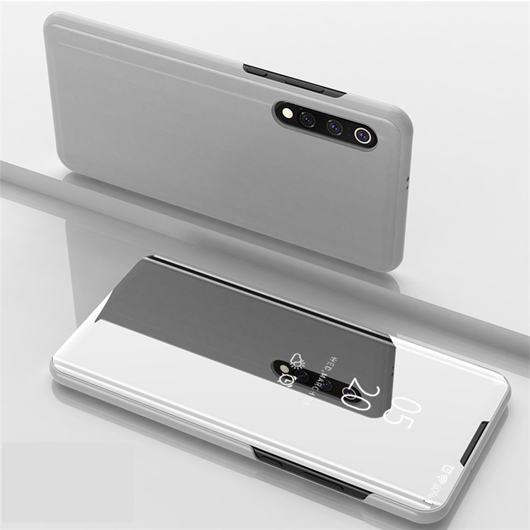 View Window Plated Mirror Surface Leather Stand Case for Xiaomi Mi 9 - Silver-1