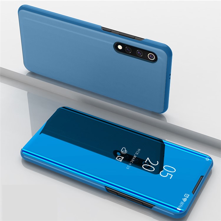 View Window Plated Mirror Surface Leather Stand Case for Xiaomi Mi 9 - Baby Blue-1