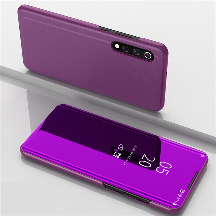 View Window Plated Mirror Surface Leather Stand Case for Xiaomi Mi 9 - Purple-1