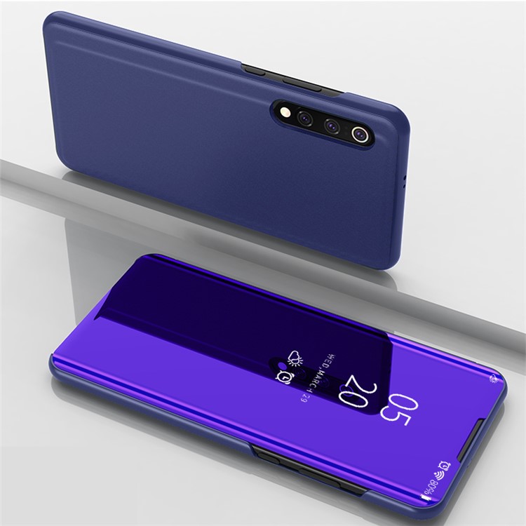 View Fenêtre Plaquée Miroir de Surface Case de Support en Cuir Pour Xiaomi Mi 9 - Bleu Foncé