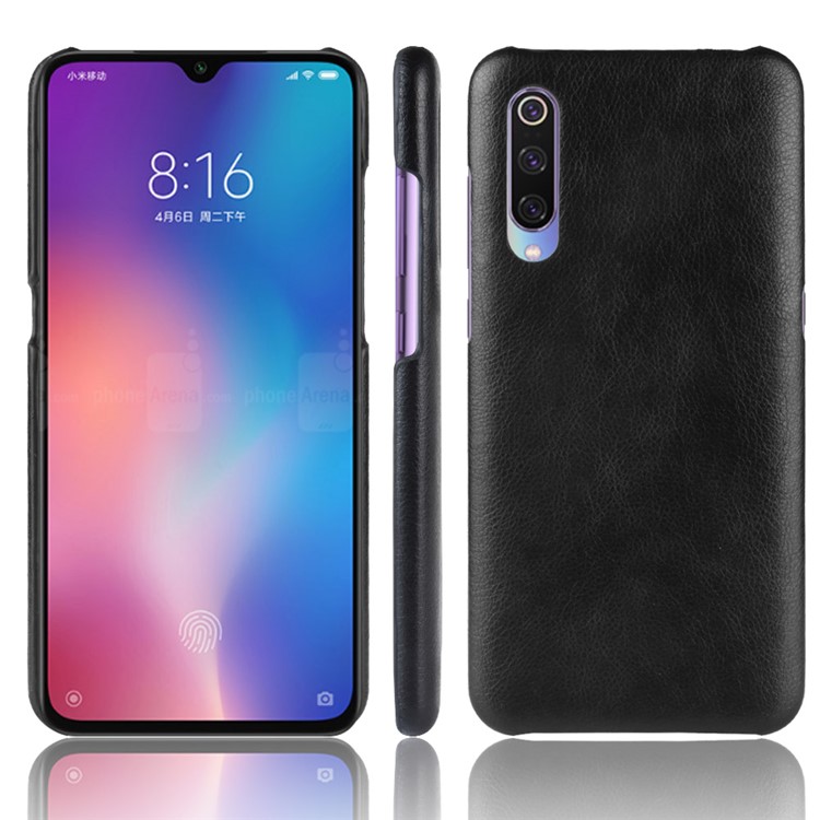 Litchi Skin Leather Coated Hard PC Case for Xiaomi Mi 9 - Black-1