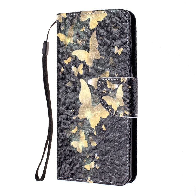 For Xiaomi Redmi Note 6 Pro Patterned Wallet Leather Protection Cover with Strap - Gold Butterfly-2