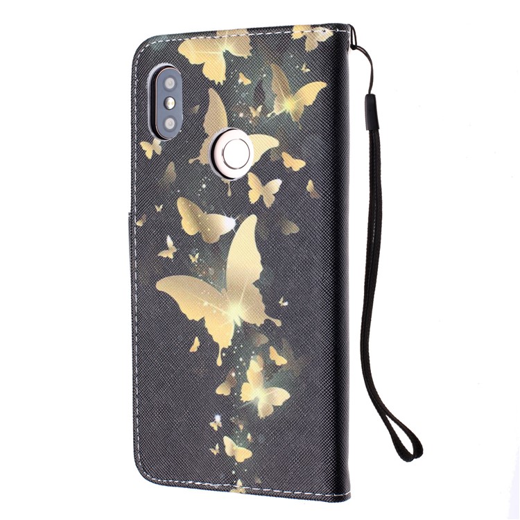 For Xiaomi Redmi Note 6 Pro Patterned Wallet Leather Protection Cover with Strap - Gold Butterfly-3