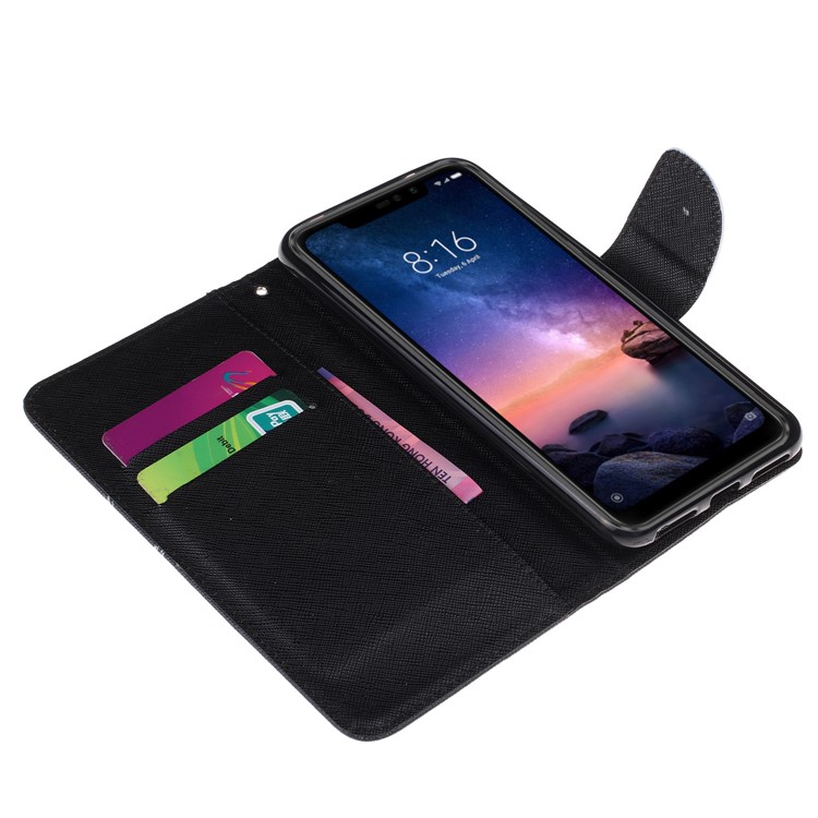 For Xiaomi Redmi Note 6 Pro Patterned Wallet Leather Protection Cover with Strap - Gold Butterfly-4