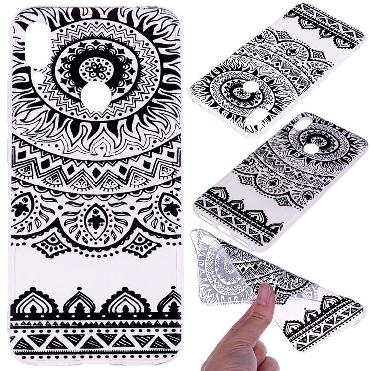 Pattern Printing TPU Shell for Xiaomi Redmi Note 7S /Note 7 / Note 7 Pro (India) - Black Flower-1