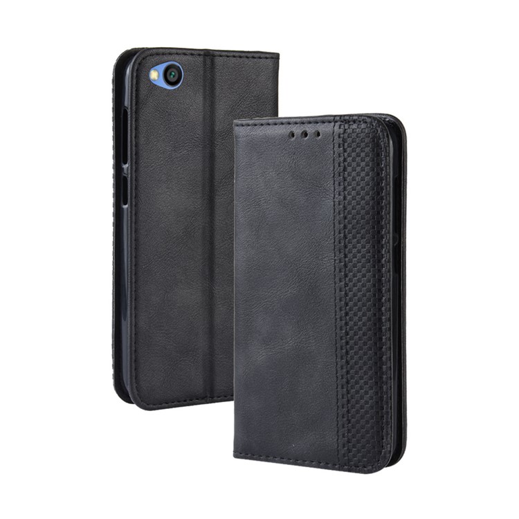 Vintage Style Leather Wallet Case for Xiaomi Redmi Go - Black-2