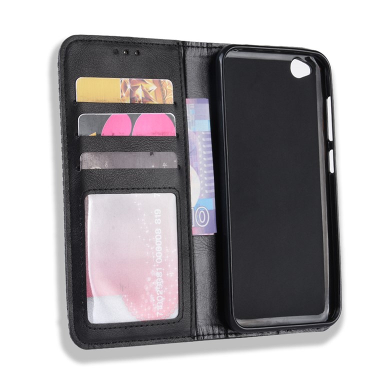 Vintage Style Leather Wallet Case for Xiaomi Redmi Go - Black-3