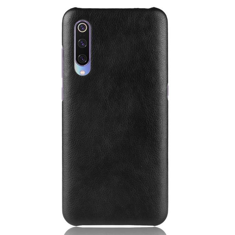 Litchi Texture PU Custode Mobile Per PC Rivestito in Pelle Per Xiaomi Mi 9 SE - Nero