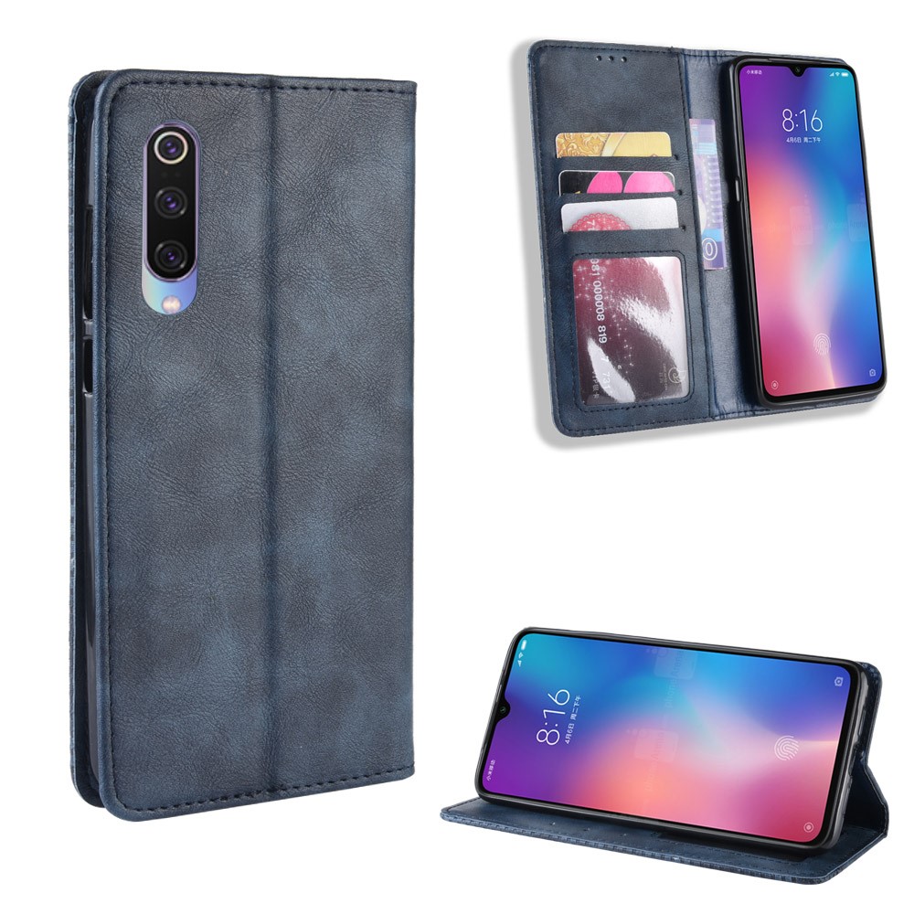 Vintage Style Leather Wallet Case for Xiaomi Mi 9 SE - Blue-1