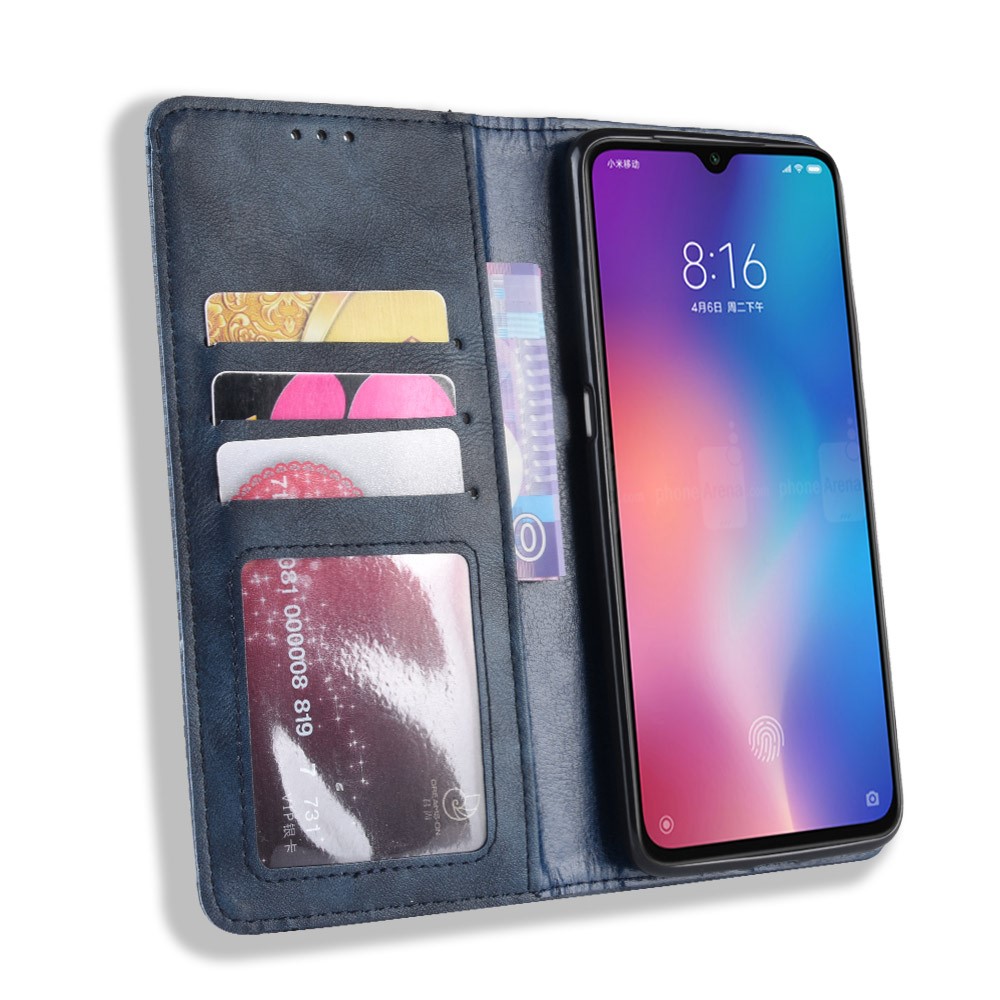 Vintage Style Leather Wallet Case for Xiaomi Mi 9 SE - Blue-5