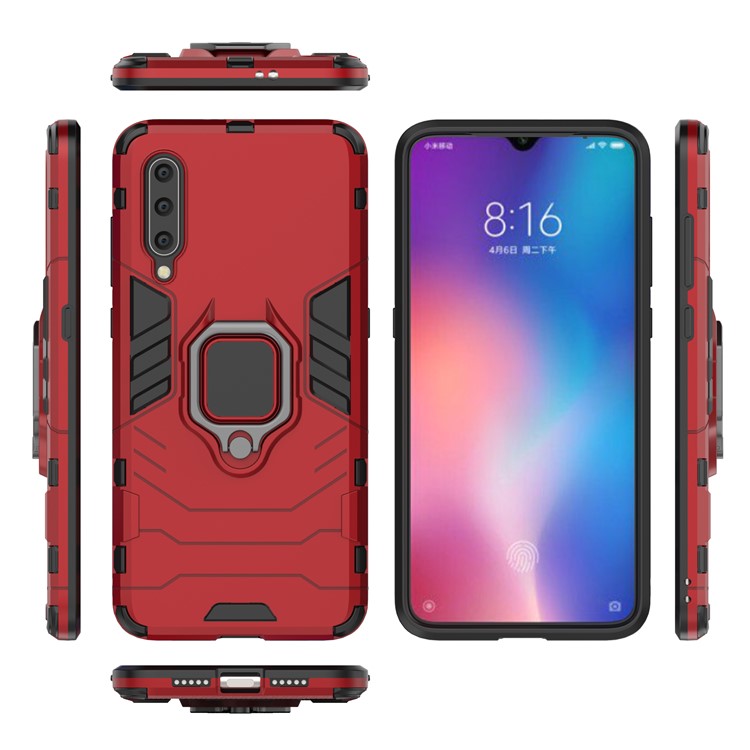 Cool Guard Ring Holder Kickstand PC TPU Hybrid Case for Xiaomi Mi 9 - Red-1