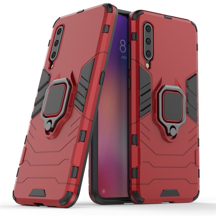 Cool Guard Ring Holder Kickstand PC TPU Hybrid Case for Xiaomi Mi 9 - Red-3