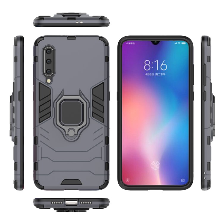 Cool Guard Ring Holder Kickstand PC TPU Hybrid Case for Xiaomi Mi 9 - Blue-1