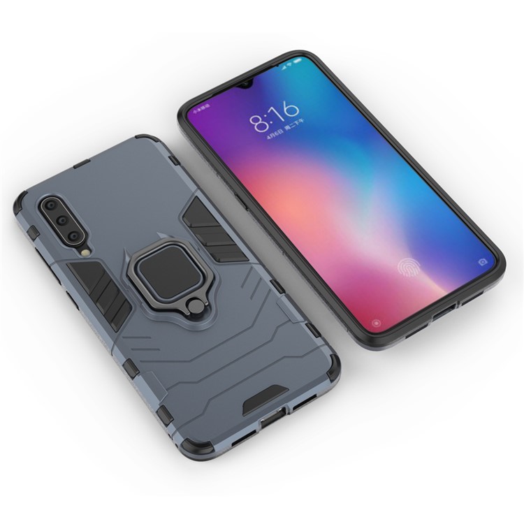 Cool Guard Ring Holder Kickstand PC TPU Hybrid Case for Xiaomi Mi 9 - Blue-4