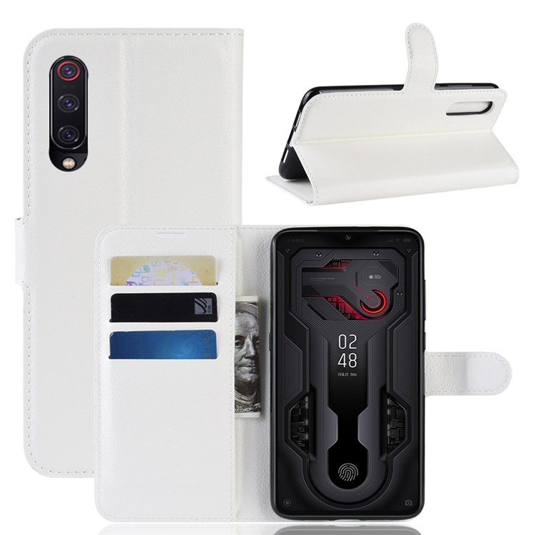 Litchi Skin PU Leather Magnetic Wallet Protective Case for Xiaomi Mi 9 - White-1