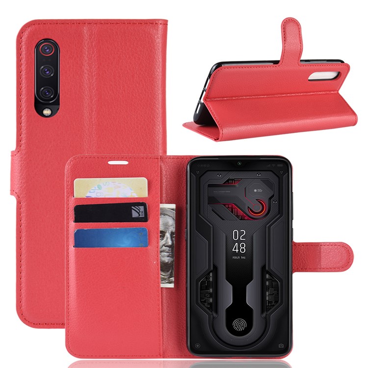 Litchi Skin PU Leather Magnetic Wallet Protective Case for Xiaomi Mi 9 - Red-1