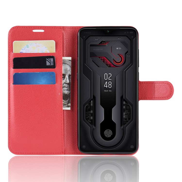 Litchi Skin PU Leather Magnetic Wallet Protective Case for Xiaomi Mi 9 - Red-4