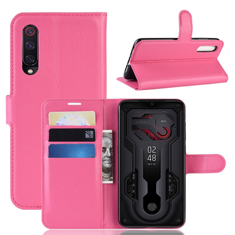 Litchi Skin PU Leather Magnetic Wallet Protective Case for Xiaomi Mi 9 - Rose-1