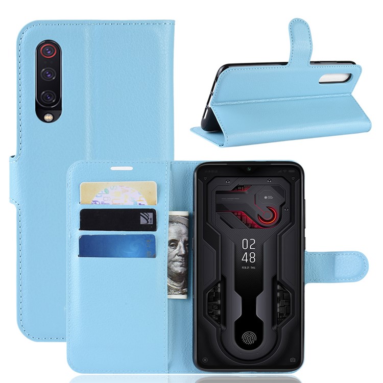 Litchi Skin PU Leather Magnetic Wallet Protective Case for Xiaomi Mi 9 - Blue-1