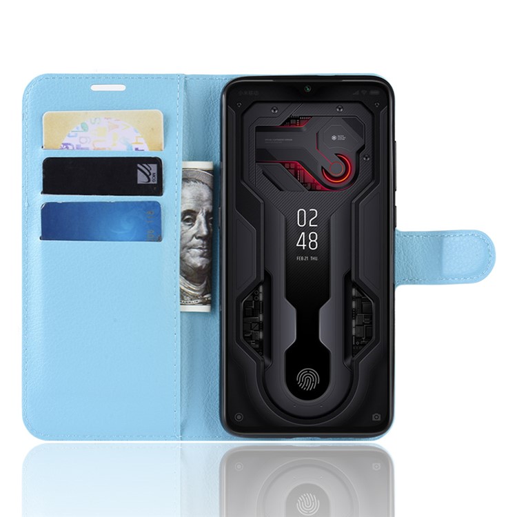 Litchi Skin PU Leather Magnetic Wallet Protective Case for Xiaomi Mi 9 - Blue-4