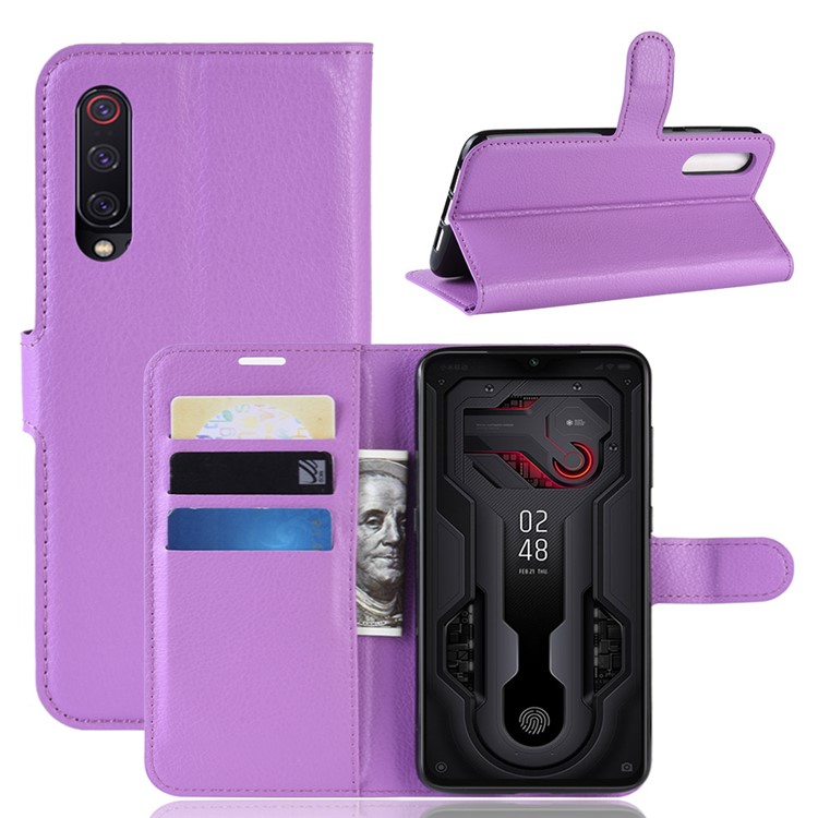 Litchi Skin PU Leather Magnetic Wallet Protective Case for Xiaomi Mi 9 - Purple-1