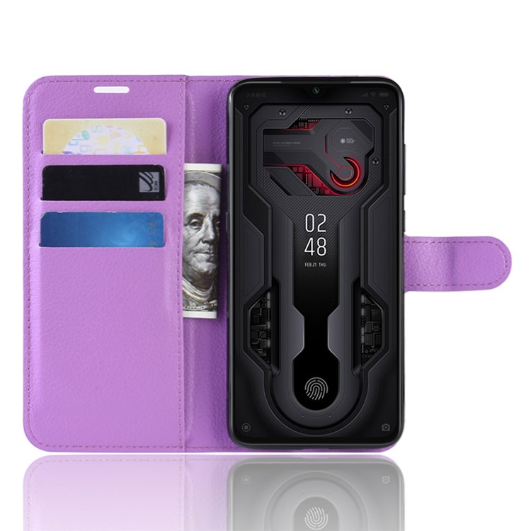Litchi Skin PU Leather Magnetic Wallet Protective Case for Xiaomi Mi 9 - Purple-4