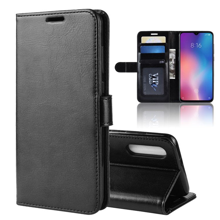 Crazy Horse PU Leather Stand Wallet Flip Case for Xiaomi Mi 9 SE - Black-1