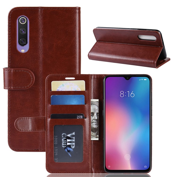 Crazy Horse PU Leather Stand Wallet Flip Case for Xiaomi Mi 9 SE - Brown-1