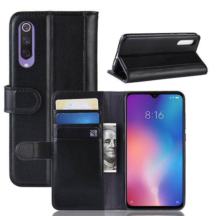 Split Leather Phone Shell with Card Slots for Xiaomi Mi 9 SE - Black-1