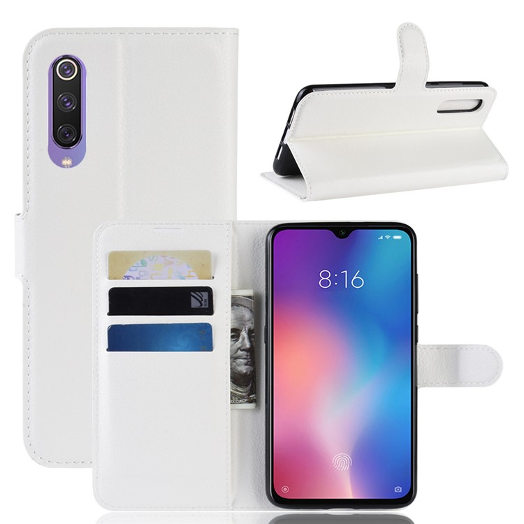 Litchi Skin PU Leather Magnetic Stand Flip Case for Xiaomi Mi 9 SE - White-1